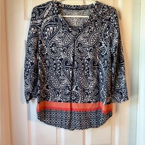 St. John's Bay Navy and Orange Paisley Blouse